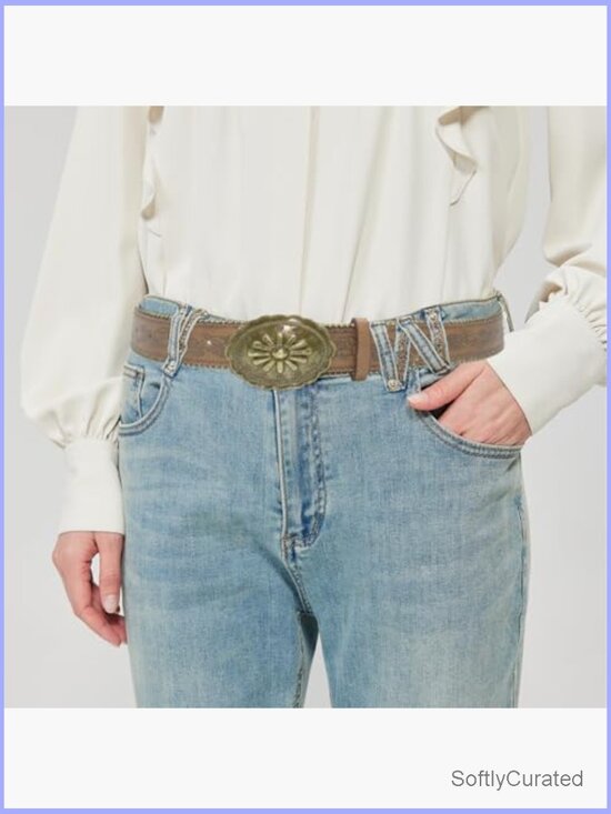 Western PU Leather Belt with Floral Emboss & Vintage Buckle for Jeans main image 7